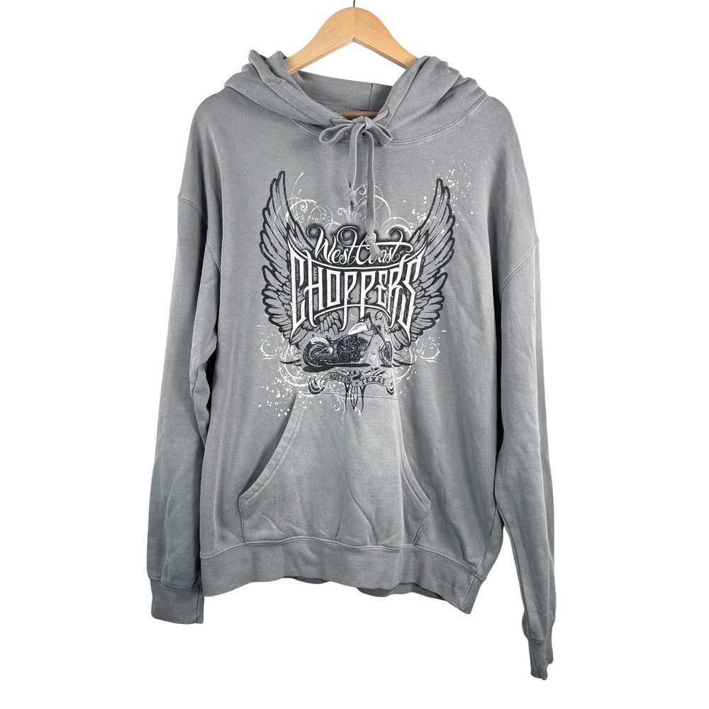 West Coast Choppers Hoodie sz XL Grey Austin Texas‎ Graphic Biker hoodie